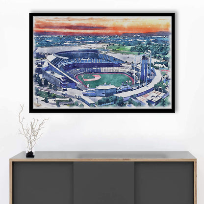 Kauffman Painting Stadium Watercolor, Kansas City, Missouri Baseball, Sport Gift Art, Framed Art Print Wall Decor