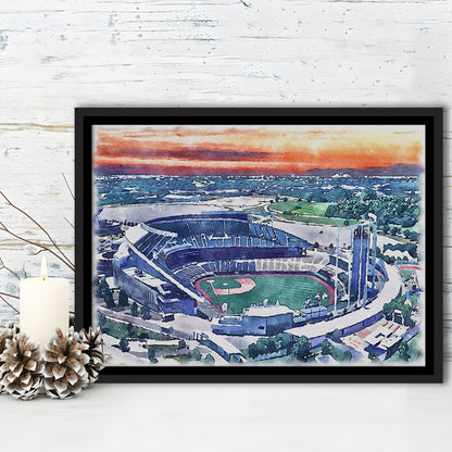 Kauffman Painting Stadium Watercolor, Kansas City, Missouri Baseball, Sport Gift Art, Framed Canvas Print Wall Art