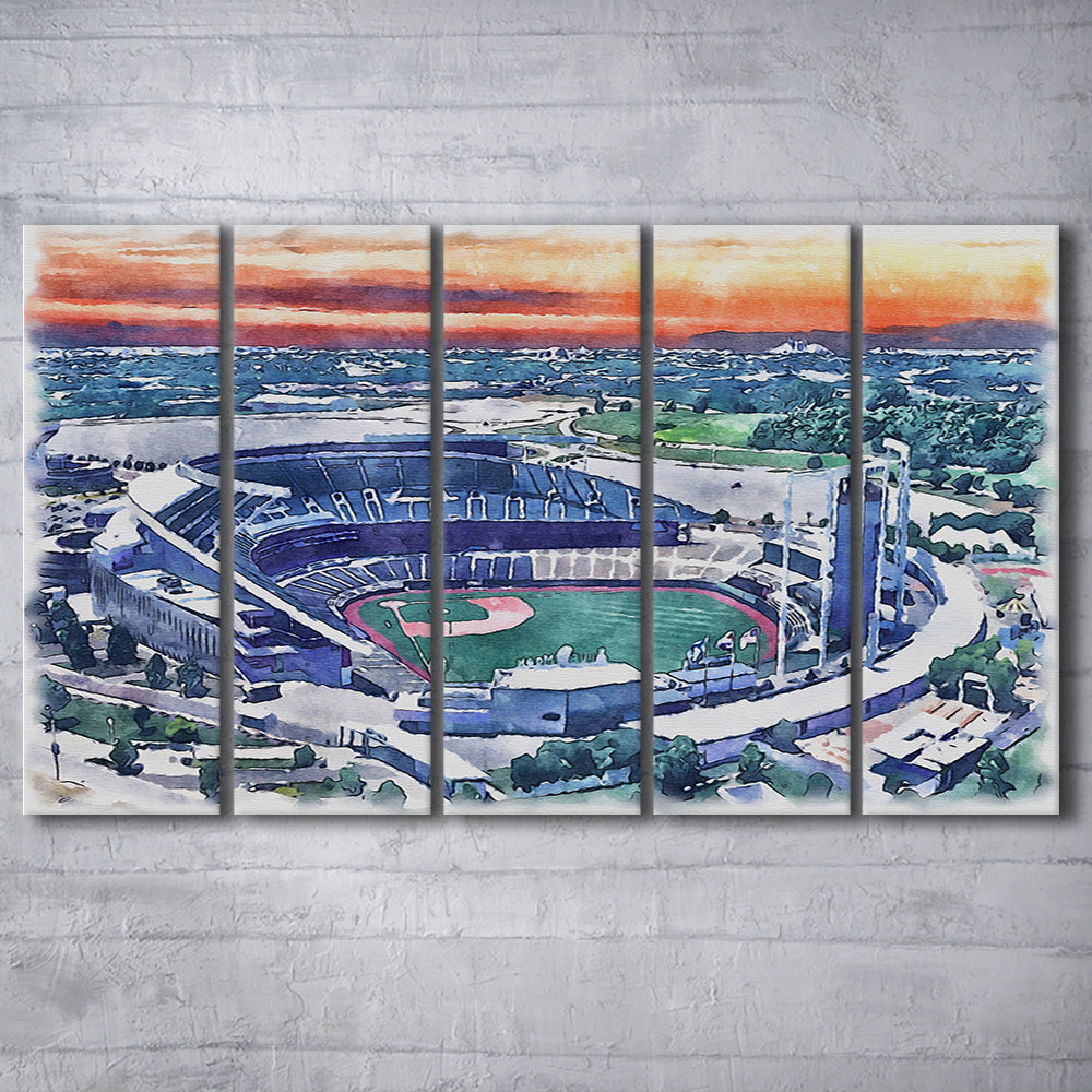 Kauffman Painting Stadium Watercolor, Kansas City, Missouri Baseball, Sport Art, Extra Large Canvas Print Wall Art