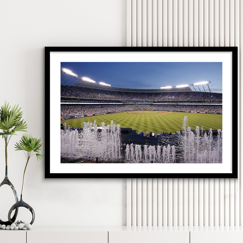 Kauffman Stadium in Kansas City, Stadium Canvas, Sport Art, Gift for him, White Border Framed Art Print Wall Decor