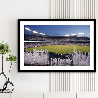 Kauffman Stadium in Kansas City, Stadium Canvas, Sport Art, Gift for him, White Border Framed Art Print Wall Decor