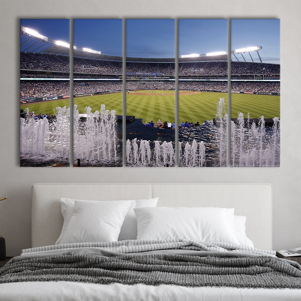 Kauffman Stadium in Kansas City, Stadium Canvas, Sport Art, 5 Panel B, Extra Large Canvas, Canvas Print Wall Art