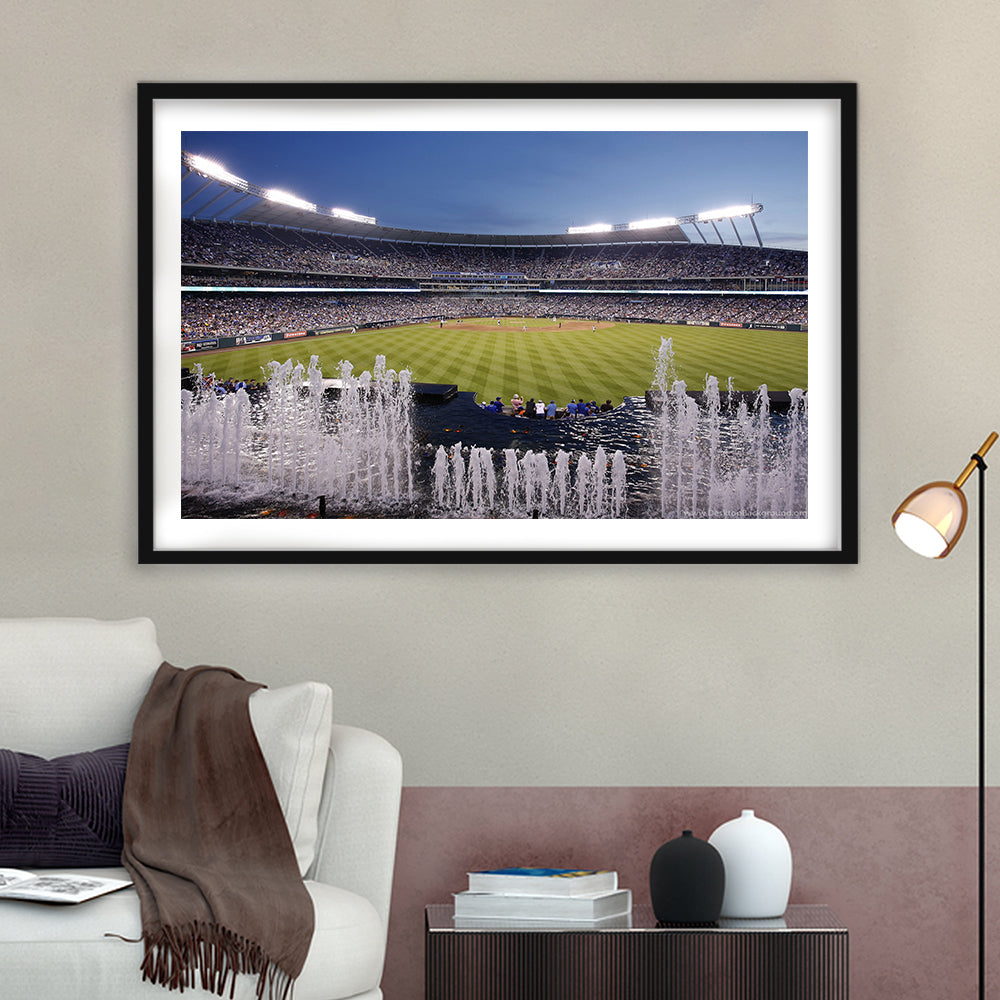 Kauffman Stadium in Kansas City, Stadium Canvas, Sport Art, Gift for him, White Border Framed Art Print Wall Decor