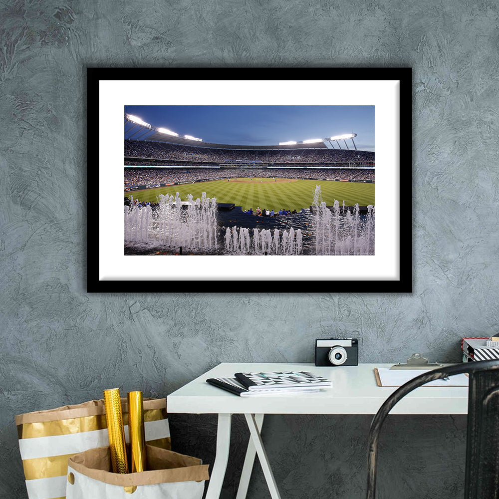 Kauffman Stadium in Kansas City, Stadium Canvas, Sport Art, Gift for him, White Border Framed Art Print Wall Decor