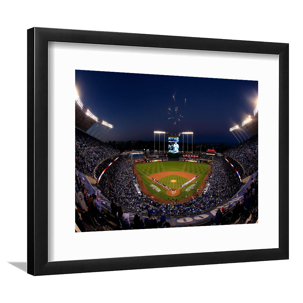 Kauffman Stadium in Missouri, Stadium Canvas, Sport Art, Gift for him, White Border Framed Art Print Wall Decor