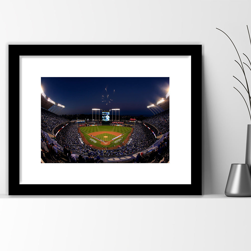 Kauffman Stadium in Missouri, Stadium Canvas, Sport Art, Gift for him, White Border Framed Art Print Wall Decor