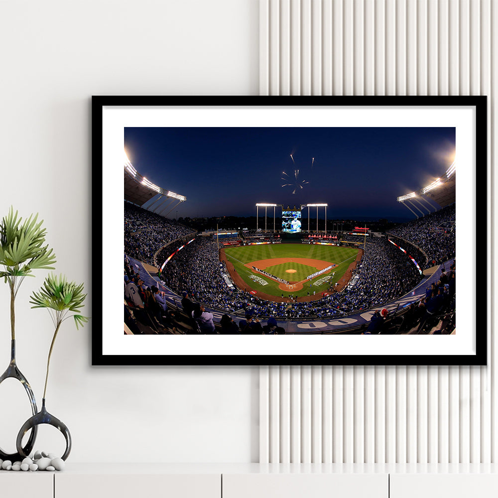 Kauffman Stadium in Missouri, Stadium Canvas, Sport Art, Gift for him, White Border Framed Art Print Wall Decor