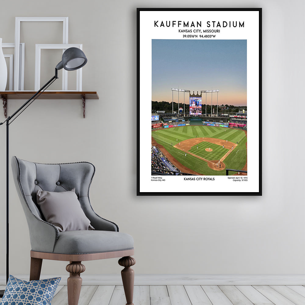 Kauffman Stadium, Kansas City Royals Baseball Stadium Wall Art Print, Framed Canvas Prints Wall Art
