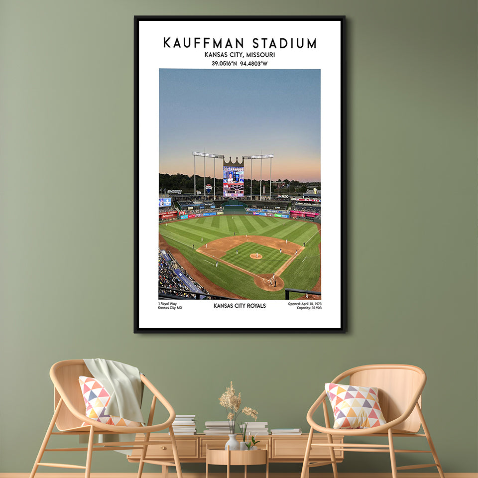 Kauffman Stadium, Kansas City Royals Baseball Stadium Wall Art Print, Framed Canvas Prints Wall Art