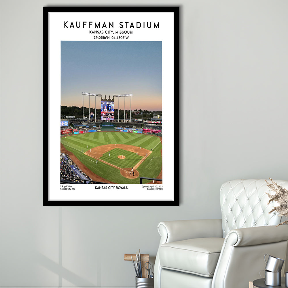 Kauffman Stadium, Kansas City Royals Baseball Stadium Wall Art Print, Framed Art Prints Wall Decor