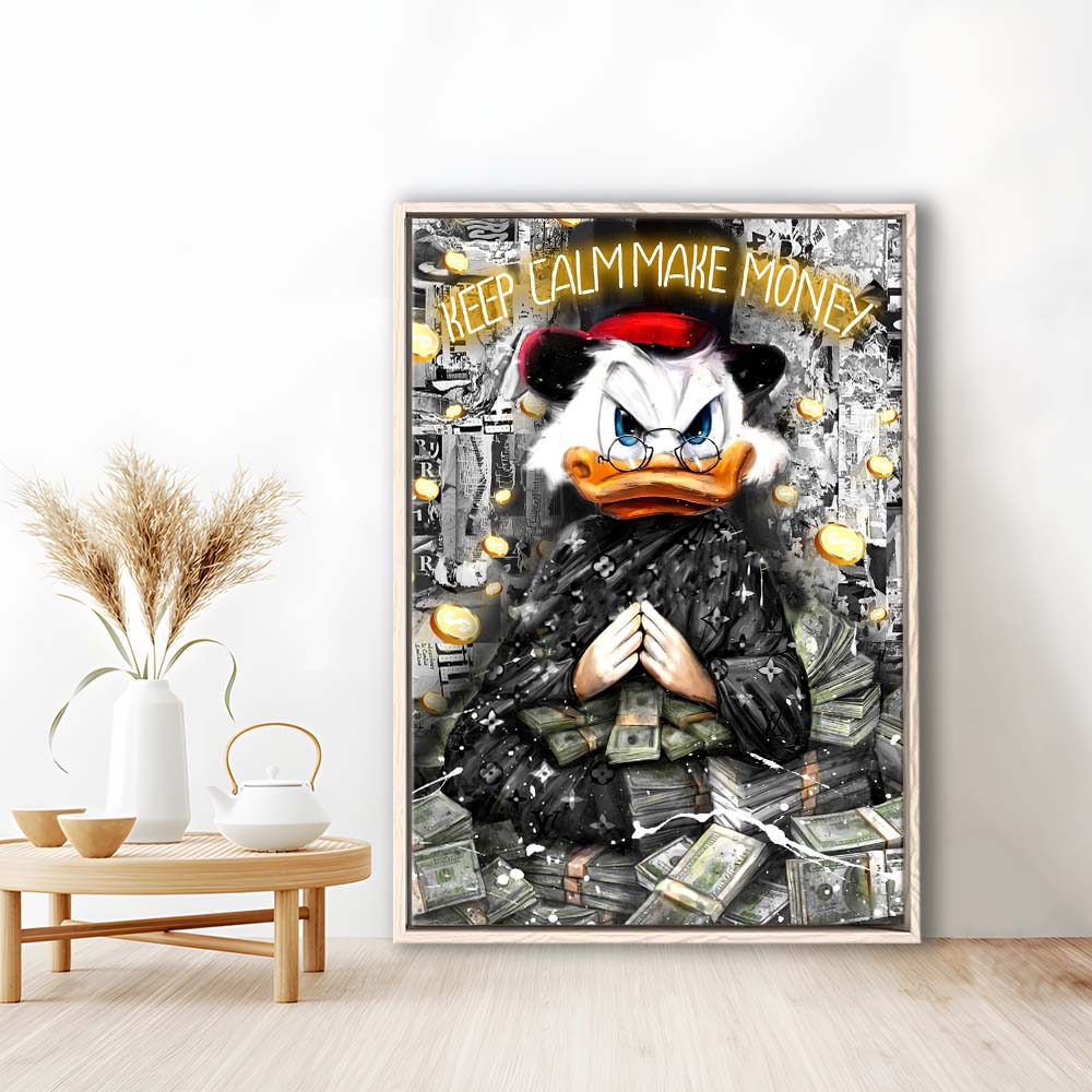 Keep Calm Make Money, Neon Sign Effect, Framed Canvas Print, Floating Frame, Luxury Wall Art Decor