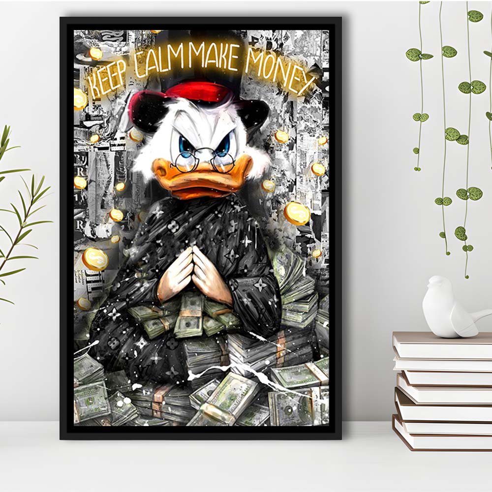 Keep Calm Make Money, Neon Sign Effect, Framed Canvas Print, Floating Frame, Luxury Wall Art Decor