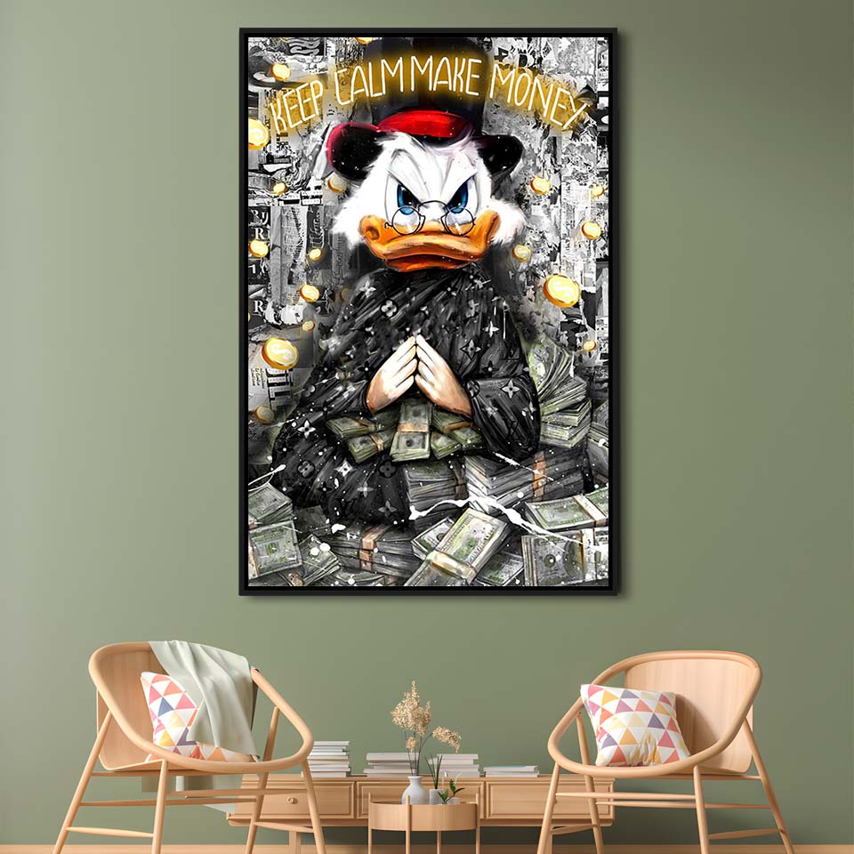Keep Calm Make Money, Neon Sign Effect, Framed Canvas Print, Floating Frame, Luxury Wall Art Decor