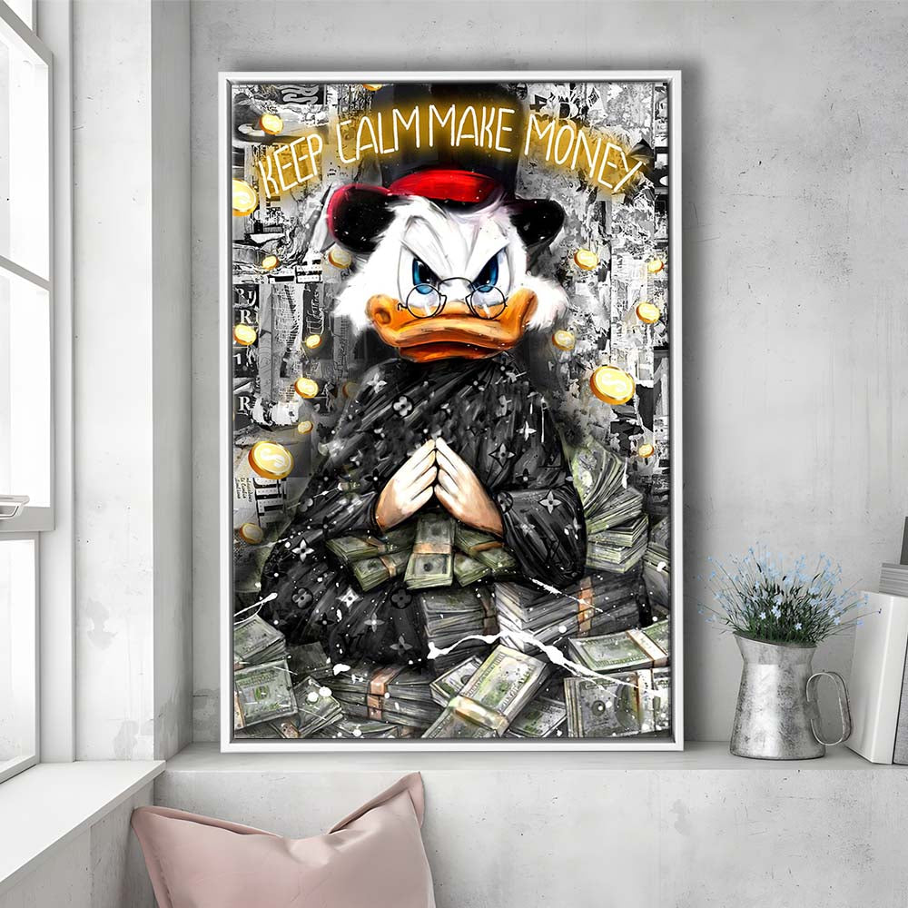Keep Calm Make Money, Neon Sign Effect, Framed Canvas Print, Floating Frame, Luxury Wall Art Decor
