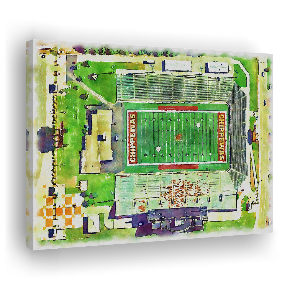 KellyShorts Painting Stadium Watercolor, Mount Pleasant Michigan, Sport Art, Gifts for him, Canvas Print Wall Art
