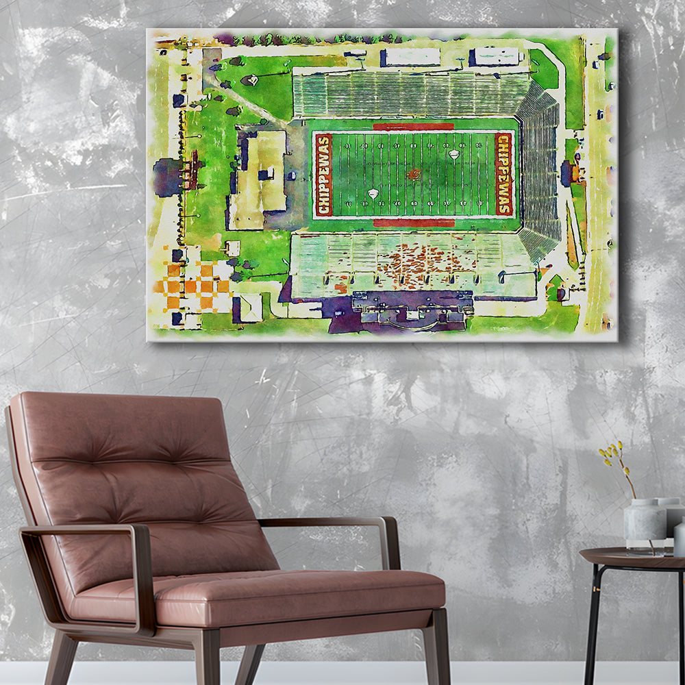 KellyShorts Painting Stadium Watercolor, Mount Pleasant Michigan, Sport Art, Gifts for him, Canvas Print Wall Art