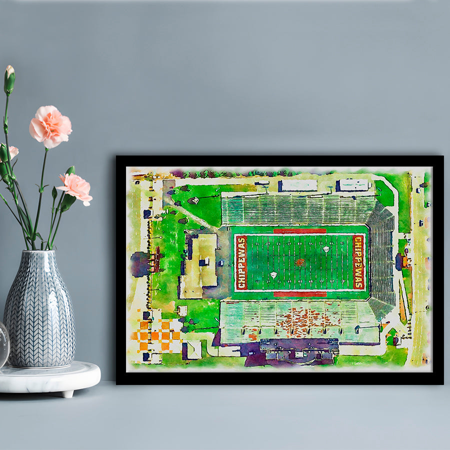 KellyShorts Painting Stadium Watercolor, Mount Pleasant Michigan Watercolor, Sport Gift Art, Framed Art Print Wall Decor