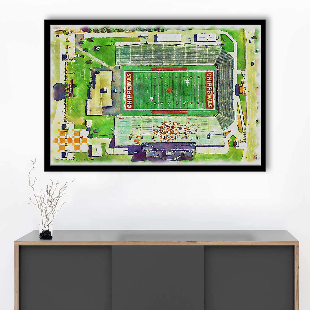 KellyShorts Painting Stadium Watercolor, Mount Pleasant Michigan Watercolor, Sport Gift Art, Framed Art Print Wall Decor