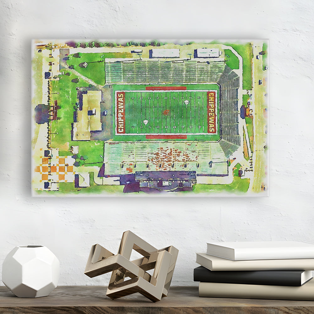 KellyShorts Painting Stadium Watercolor, Mount Pleasant Michigan, Sport Art, Gifts for him, Canvas Print Wall Art