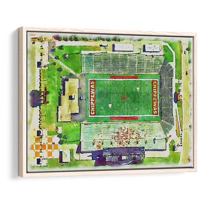 KellyShorts Painting Stadium Watercolor, Mount Pleasant Michigan, Sport Gift Art, Framed Canvas Print Wall Art