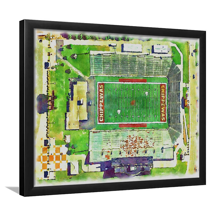 KellyShorts Painting Stadium Watercolor, Mount Pleasant Michigan Watercolor, Sport Gift Art, Framed Art Print Wall Decor