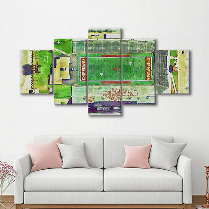 KellyShorts Painting Stadium Watercolor, Mount Pleasant Michigan , Sport Art, Mixed 5 Panel, Canvas Print Wall Art
