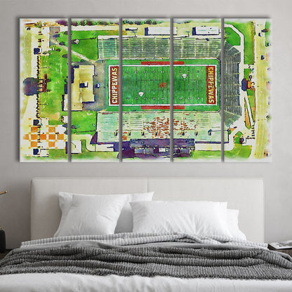 KellyShorts Painting Stadium Watercolor, Mount Pleasant Michigan Watercolor, Sport Art, Extra Large Canvas Print