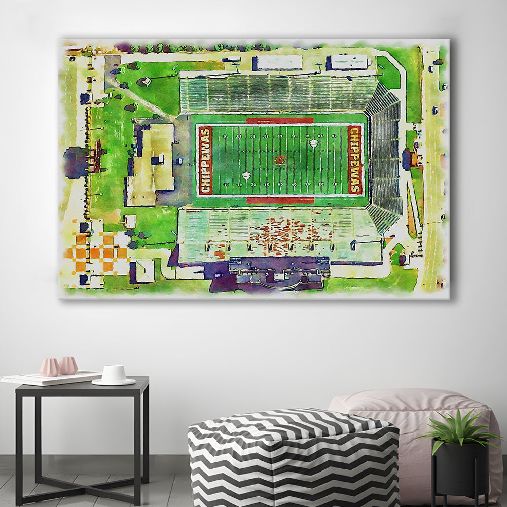 KellyShorts Painting Stadium Watercolor, Mount Pleasant Michigan, Sport Art, Gifts for him, Canvas Print Wall Art
