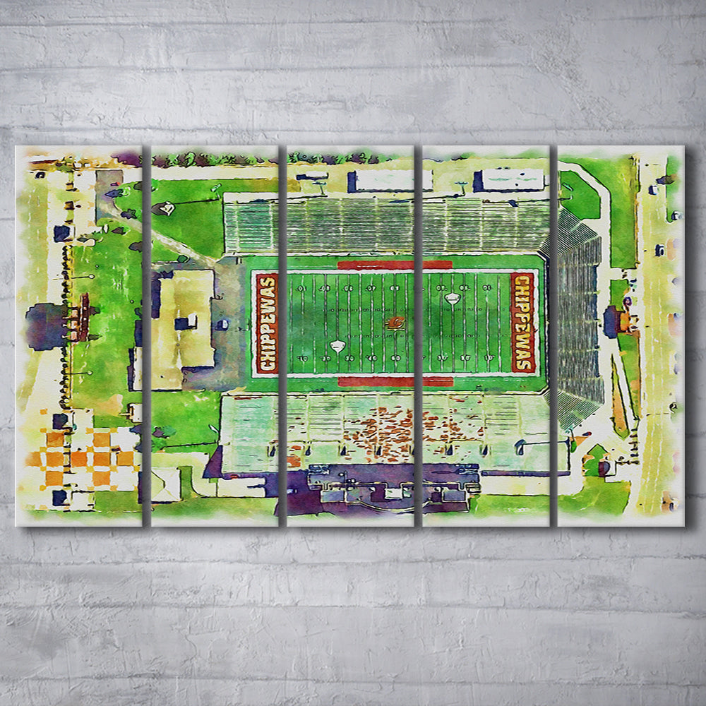 KellyShorts Painting Stadium Watercolor, Mount Pleasant Michigan Watercolor, Sport Art, Extra Large Canvas Print