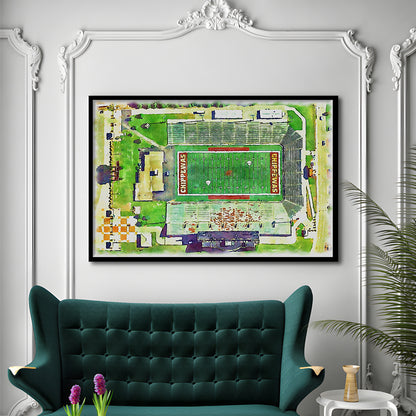 KellyShorts Painting Stadium Watercolor, Mount Pleasant Michigan Watercolor, Sport Gift Art, Framed Art Print Wall Decor