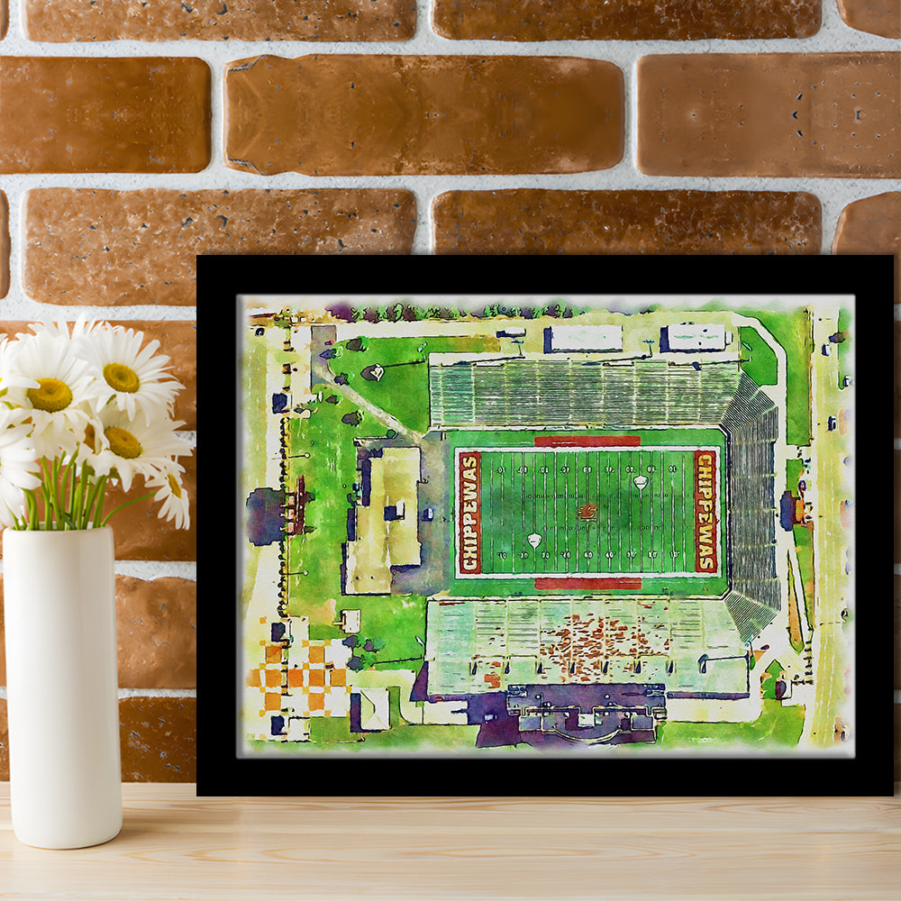 KellyShorts Painting Stadium Watercolor, Mount Pleasant Michigan Watercolor, Sport Gift Art, Framed Art Print Wall Decor