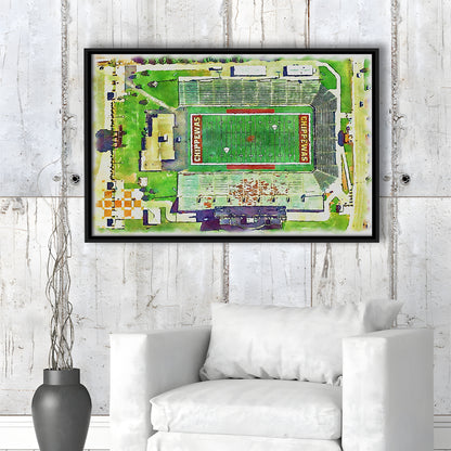 KellyShorts Painting Stadium Watercolor, Mount Pleasant Michigan, Sport Gift Art, Framed Canvas Print Wall Art