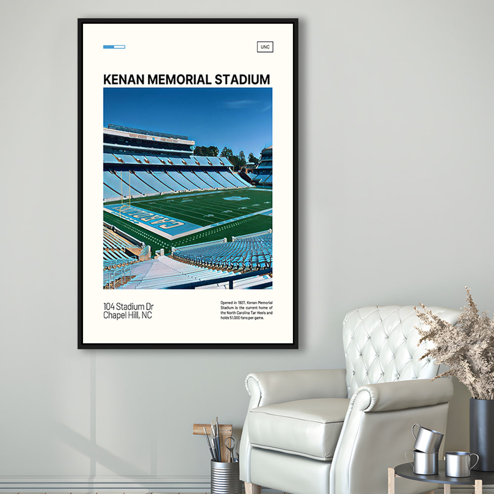 Kenan Memorial Stadium Print, North Carolina Tar Heels Stadium Art, Man Cave Gift, Floating Framed Canvas Print Wall Art