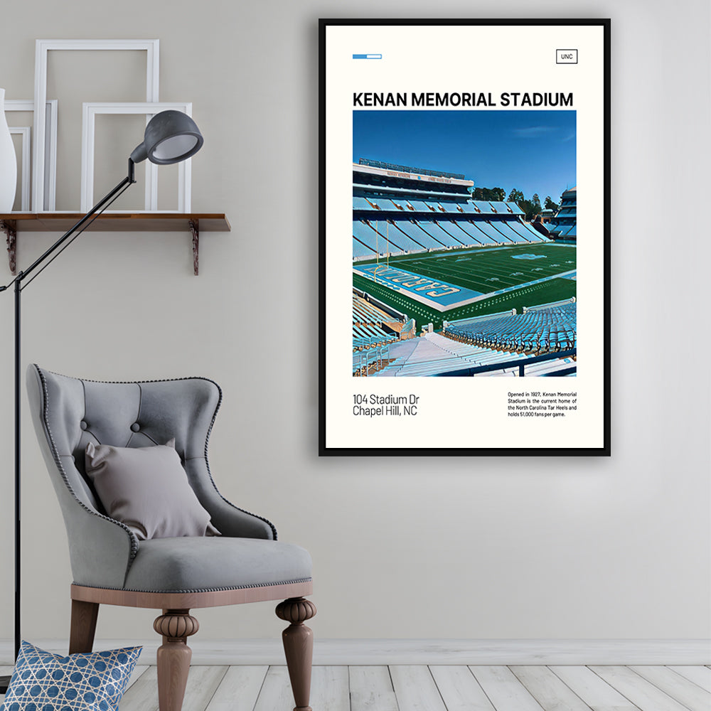 Kenan Memorial Stadium Print, North Carolina Tar Heels Stadium Art, Man Cave Gift, Floating Framed Canvas Print Wall Art
