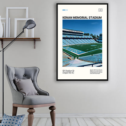 Kenan Memorial Stadium Print, North Carolina Tar Heels Stadium Art, Man Cave Gift, Floating Framed Canvas Print Wall Art