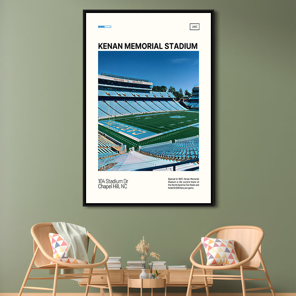 Kenan Memorial Stadium Print, North Carolina Tar Heels Stadium Art, Man Cave Gift, Floating Framed Canvas Print Wall Art