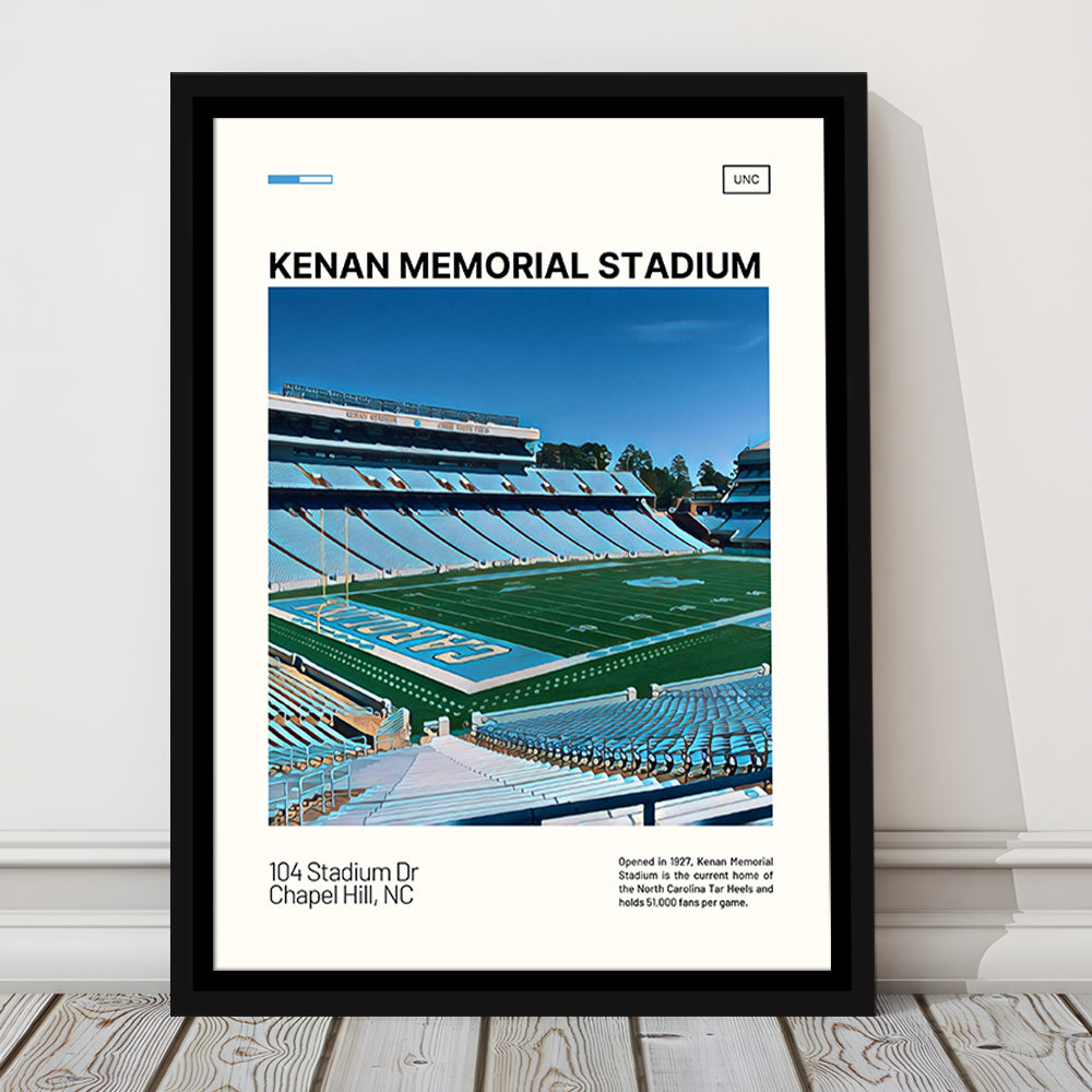 Kenan Memorial Stadium Print, North Carolina Tar Heels Stadium Art, Man Cave Gift, Floating Framed Canvas Print Wall Art