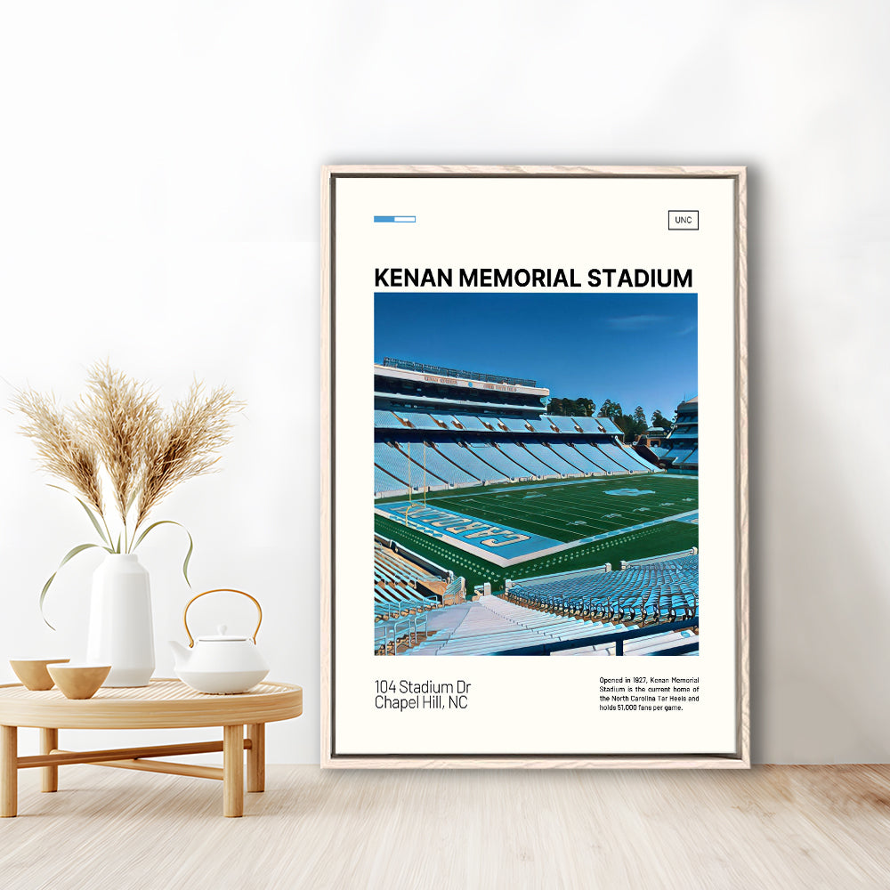 Kenan Memorial Stadium Print, North Carolina Tar Heels Stadium Art, Man Cave Gift, Floating Framed Canvas Print Wall Art