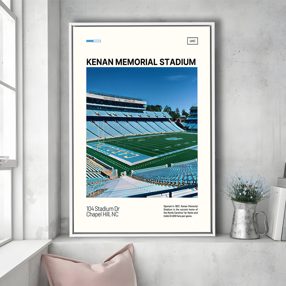 Kenan Memorial Stadium Print, North Carolina Tar Heels Stadium Art, Man Cave Gift, Floating Framed Canvas Print Wall Art