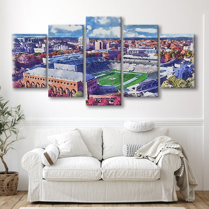 Kenan Memorial Stadium Watercolor, Chapel Hill North Carolina, Sport Art, Mixed 5 Panel, Canvas Print Wall Art