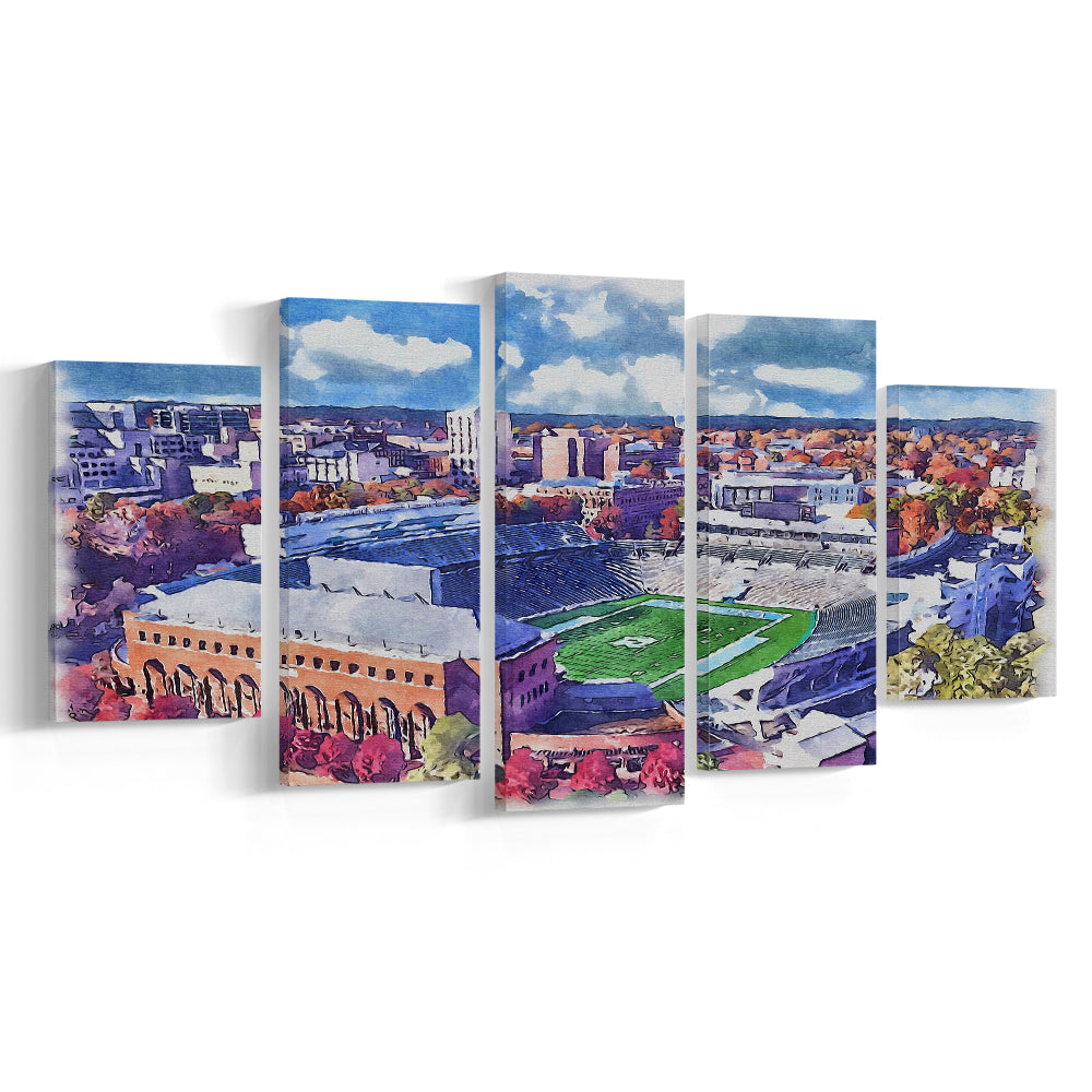 Kenan Memorial Stadium Watercolor, Chapel Hill North Carolina, Sport Art, Mixed 5 Panel, Canvas Print Wall Art