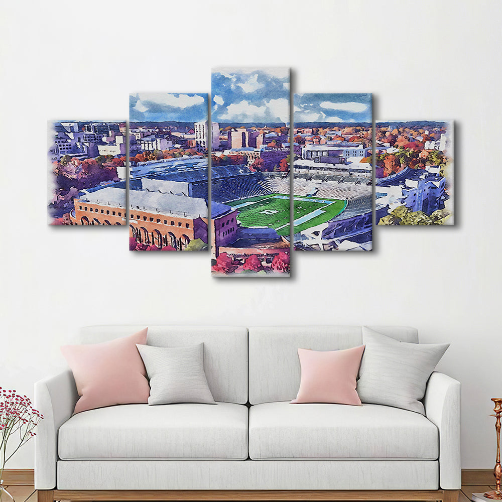 Kenan Memorial Stadium Watercolor, Chapel Hill North Carolina, Sport Art, Mixed 5 Panel, Canvas Print Wall Art