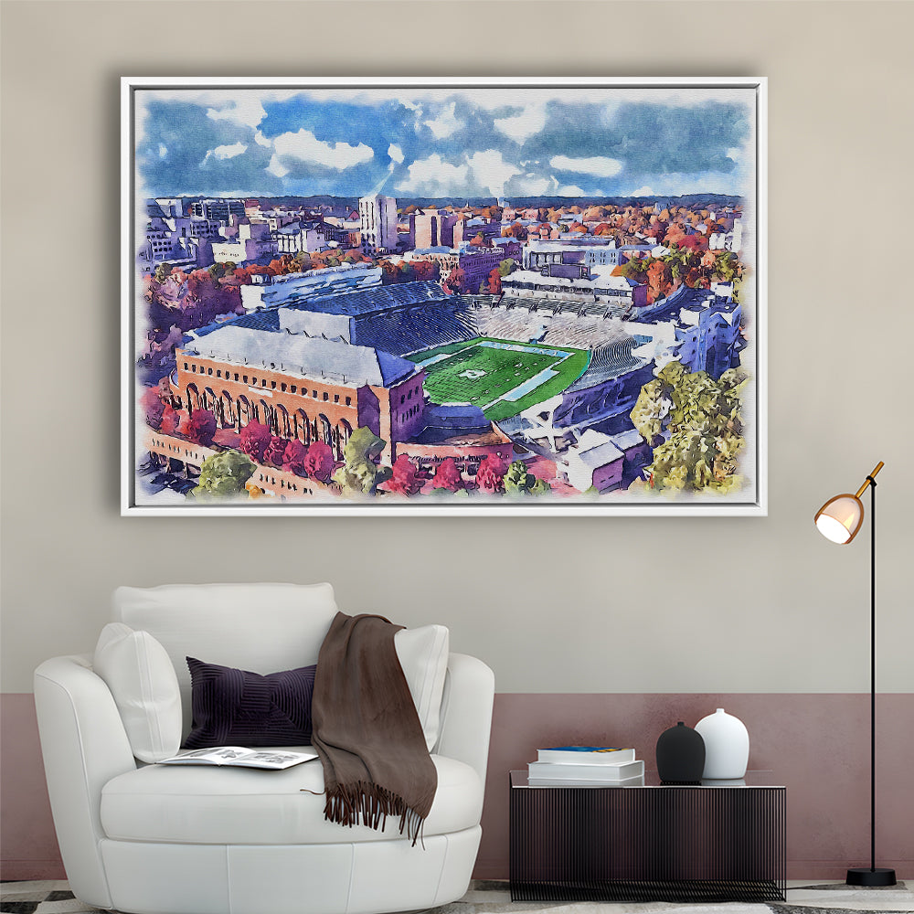 Kenan Memorial Painting Stadium Watercolor, Chapel Hill North Carolina, Sport Gift Art, Framed Canvas Print Wall Art