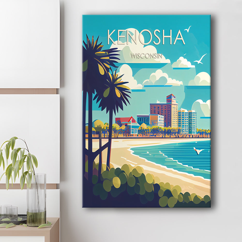 Kenosha Wisconsin Retro Art Print, Kenosha City Wall Art, Canvas Print, Painting Canvas, Living Room Decor