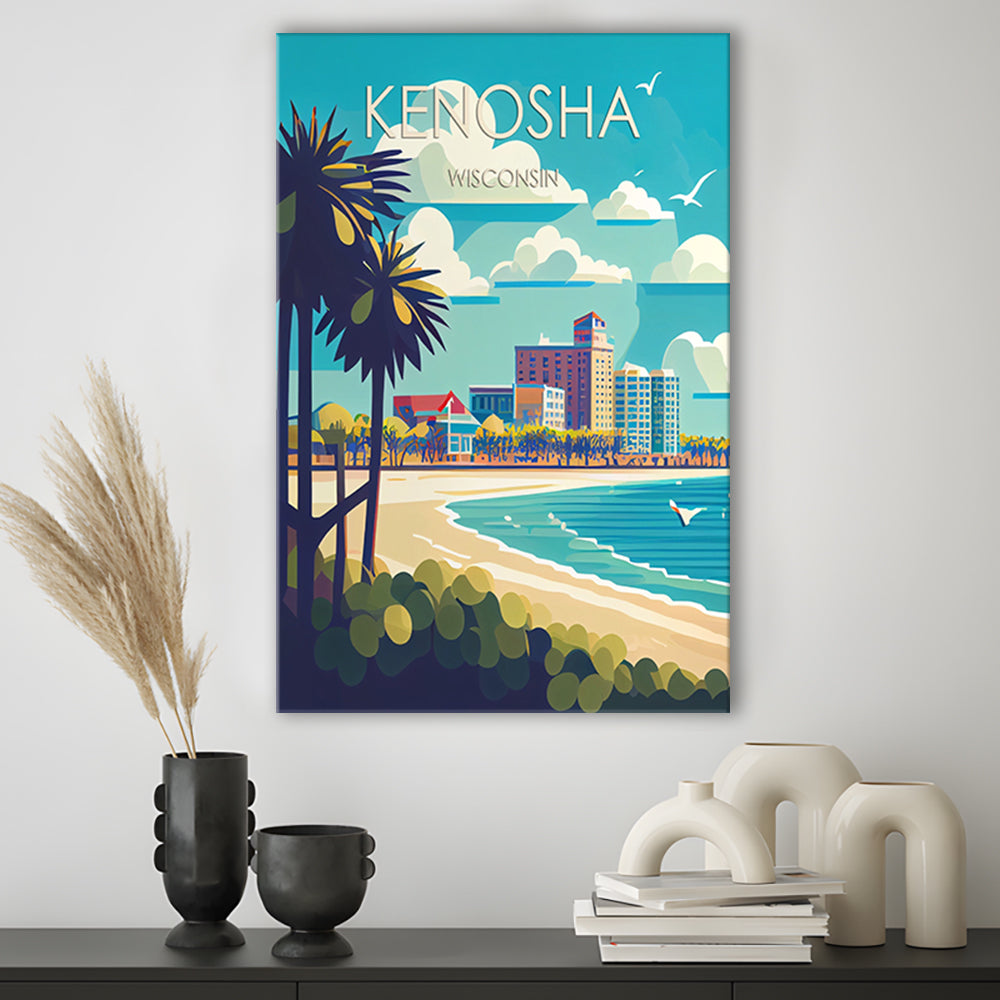 Kenosha Wisconsin Retro Art Print, Kenosha City Wall Art, Canvas Print, Painting Canvas, Living Room Decor