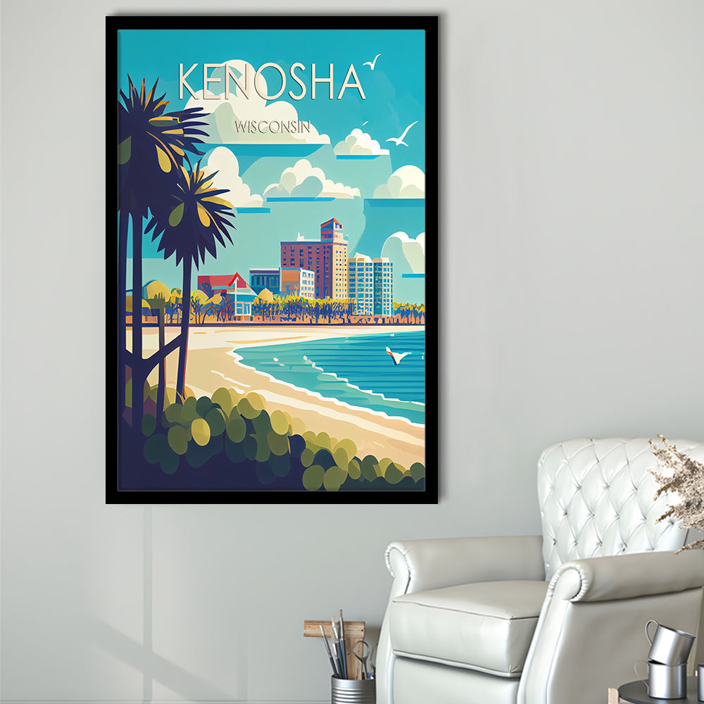 Kenosha Wisconsin Retro Art Print, Kenosha City Wall Art, Framed Art Print, Picture Framed, Painting Art