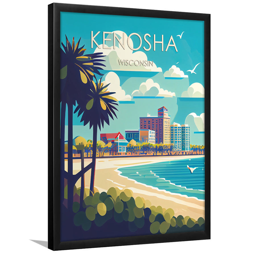 Kenosha Wisconsin Retro Art Print, Kenosha City Wall Art, Framed Art Print, Picture Framed, Painting Art