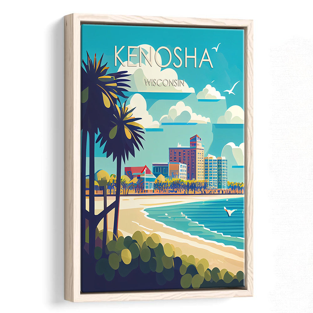 Kenosha Wisconsin Retro Art Print, Kenosha City Wall Art, Floating Framed Canvas Print, Framed Picture, Painting Canvas