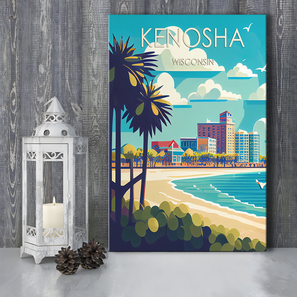 Kenosha Wisconsin Retro Art Print, Kenosha City Wall Art, Canvas Print, Painting Canvas, Living Room Decor