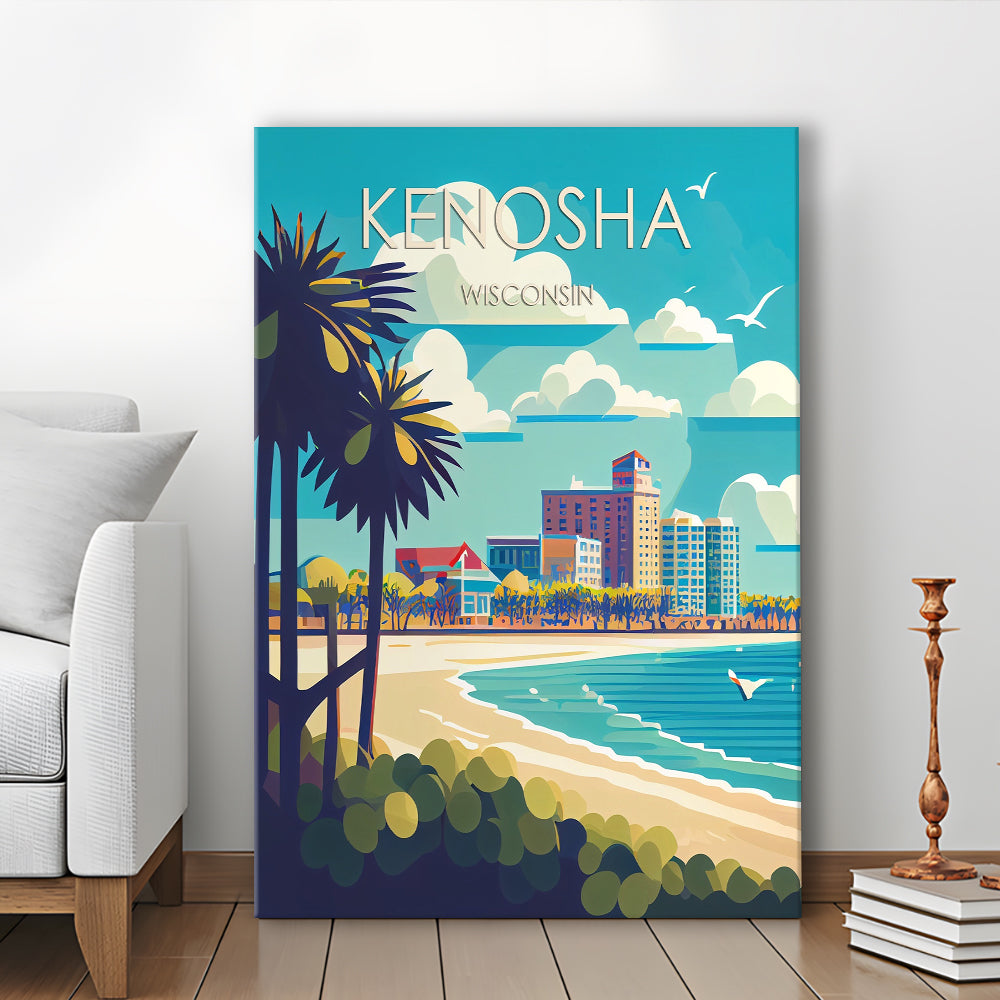 Kenosha Wisconsin Retro Art Print, Kenosha City Wall Art, Canvas Print, Painting Canvas, Living Room Decor